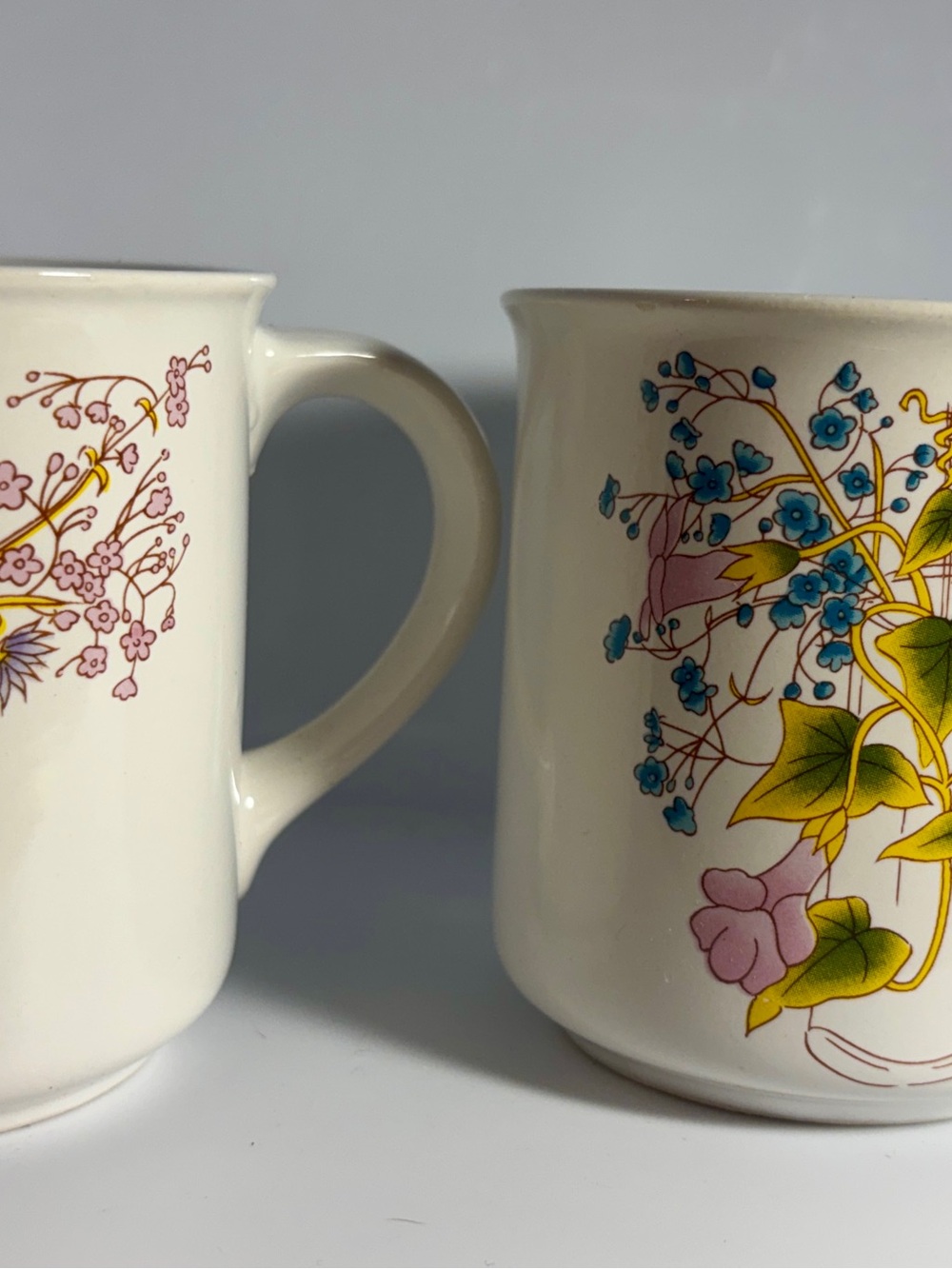 Set of 2 Vintage 1970’s Stoneware Mugs with Botanical Floral Designs